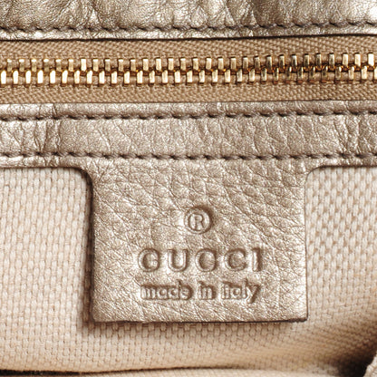 Gucci Metallic Pebbled Calfskin Medium Soho Flap Crossbody Golden Beige 9 of 10