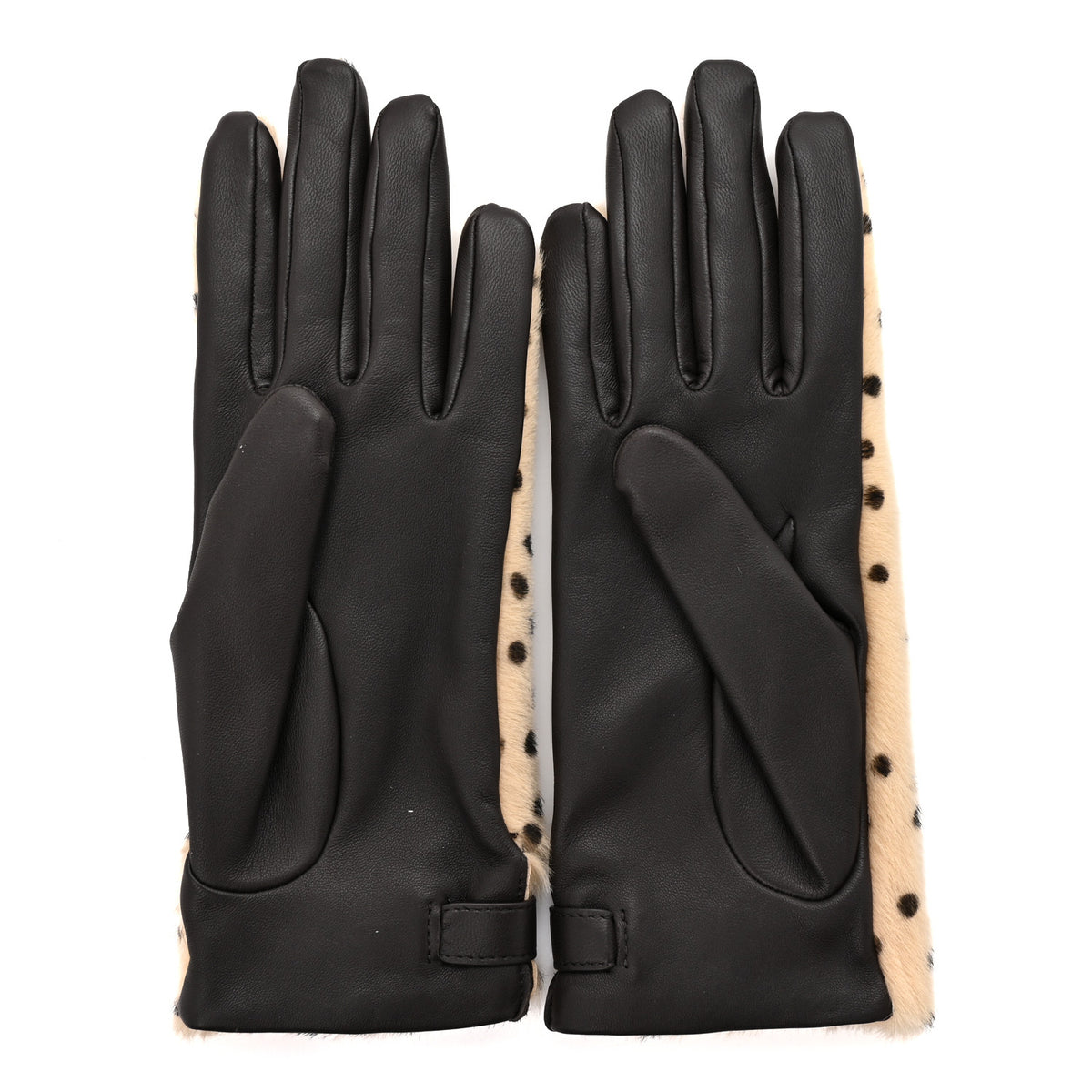 Chanel Lambskin Ponyhair Gloves 7.5 Beige Black Golden 2 of 3