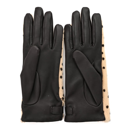 Chanel Lambskin Ponyhair Gloves 7.5 Beige Black Golden 2 of 3