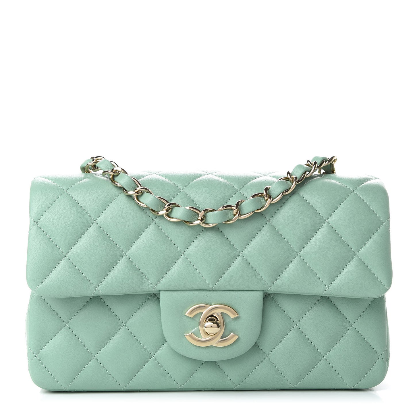 Lambskin Quilted Mini Rectangular Flap Light Green