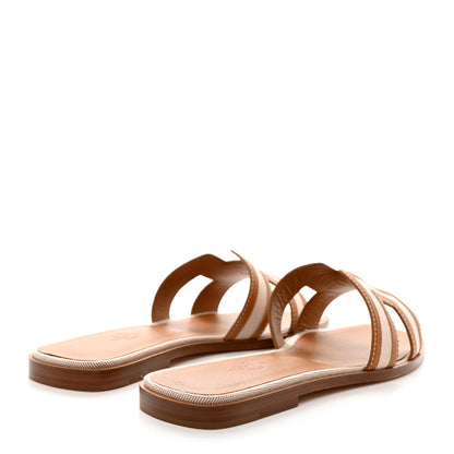 Hermes Calfskin Canvas Oran Sandals 41 Noisette Beige Dore 4 of 9
