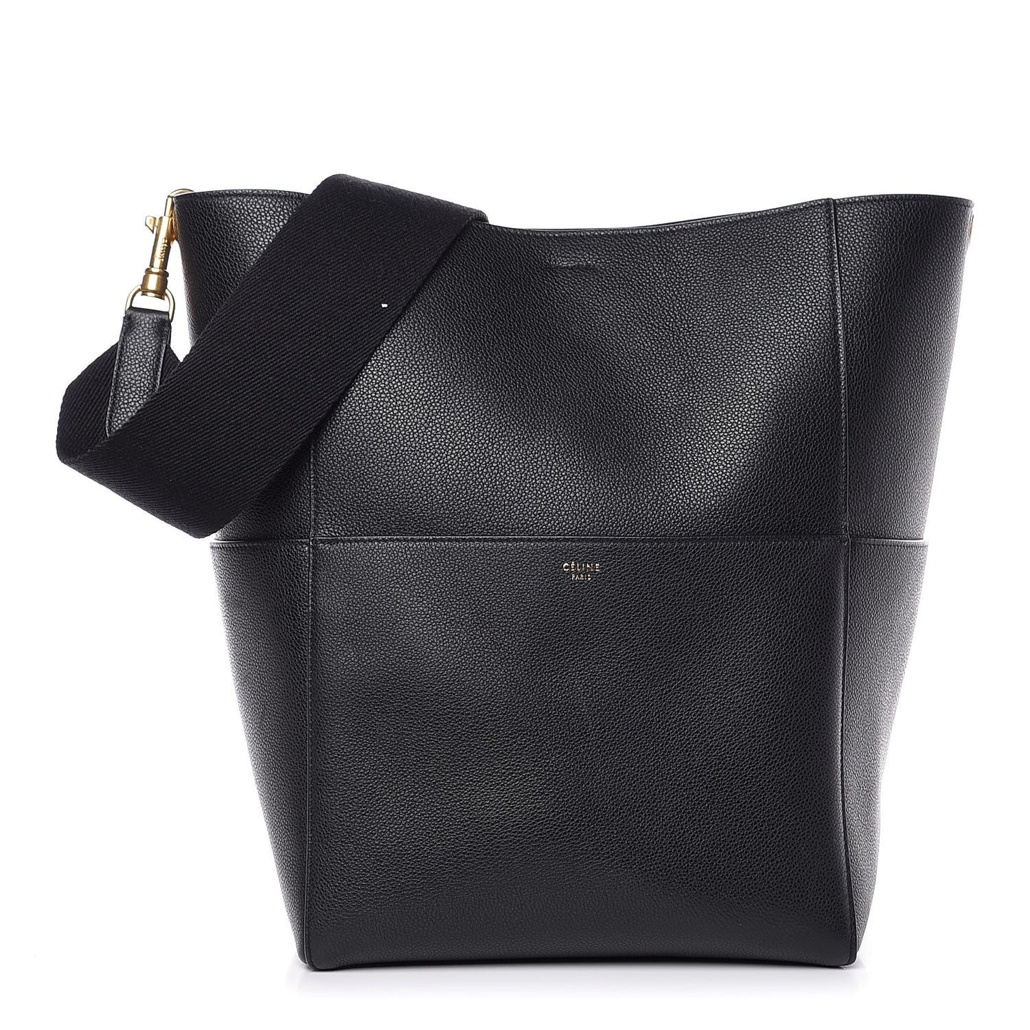 Soft Grained Calfskin Sangle Bucket Bag Black
