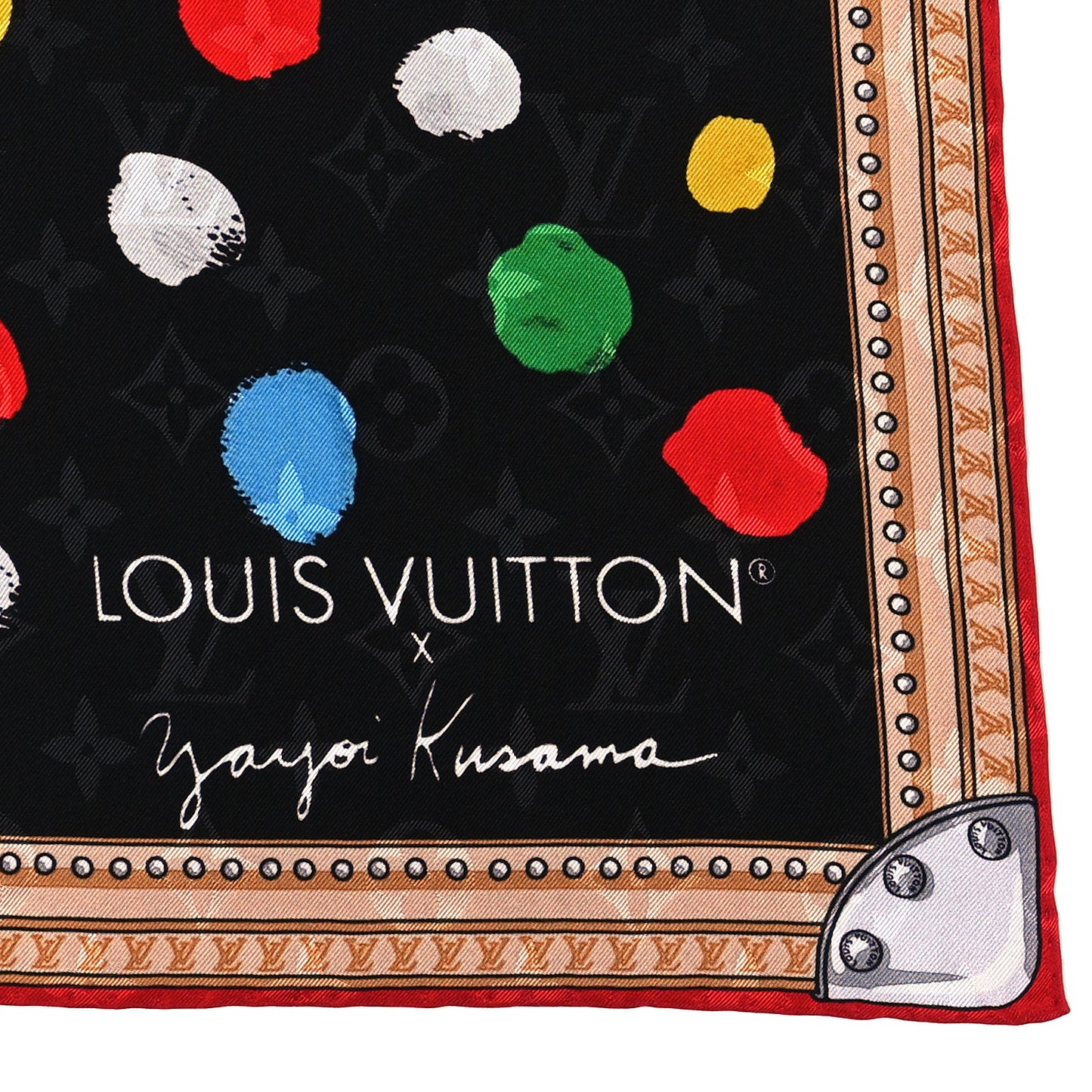 LV X YK Silk Monogram Dots Square Scarf 90 Black
