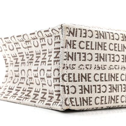 Celine Canvas Calfskin All Over Print Small Cabas Thais White Tan 8 of 11
