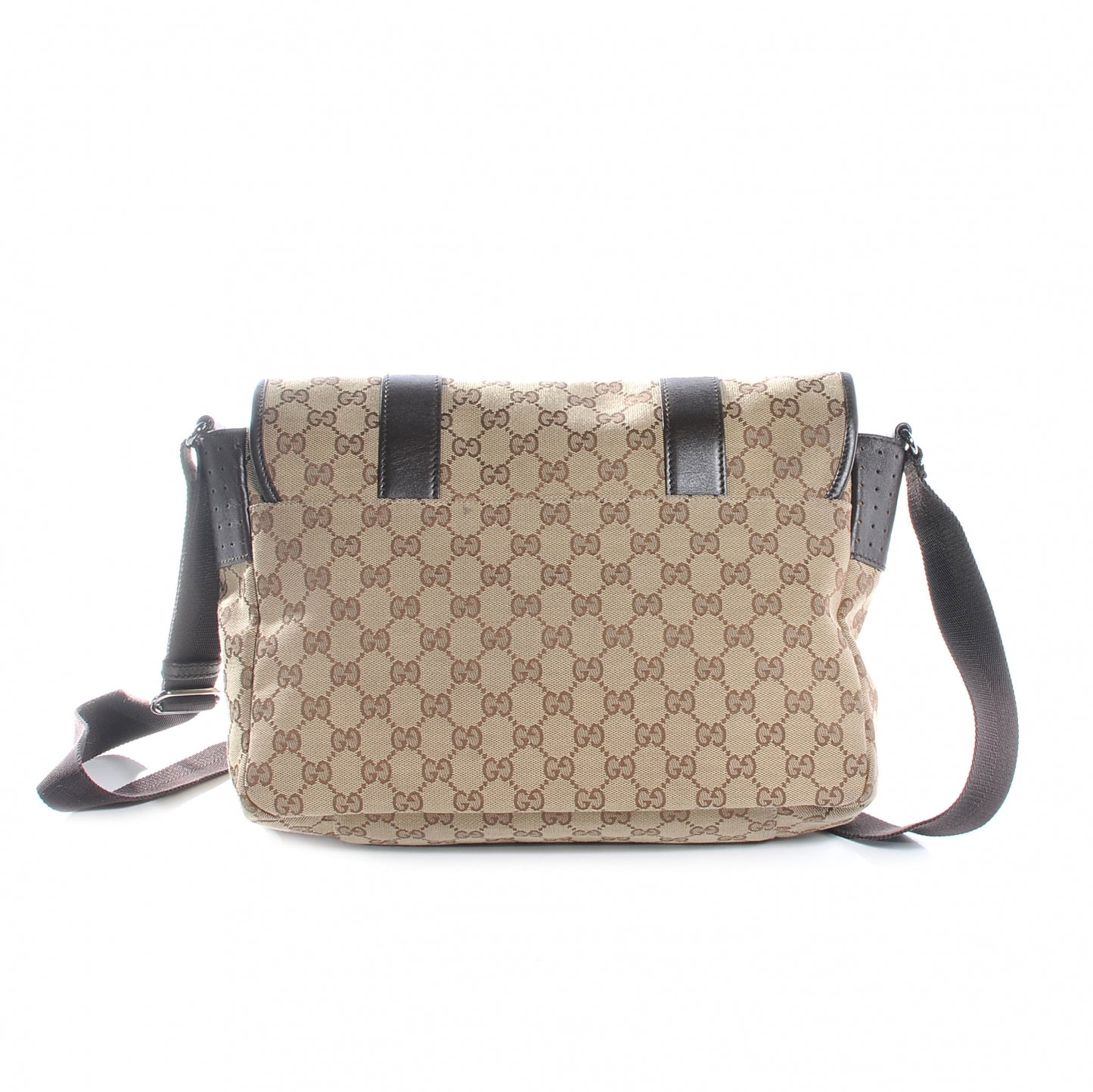 Monogram Medium Double Buckle Flap Messenger Bag Beige Dark Brown