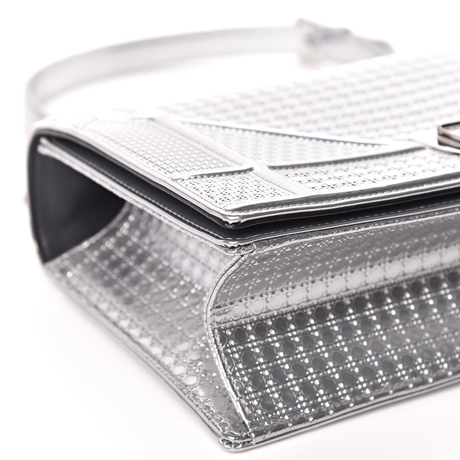 Christian Dior Metallic Patent Micro-Cannage Medium Diorama Flap Bag Silver 10 of 17