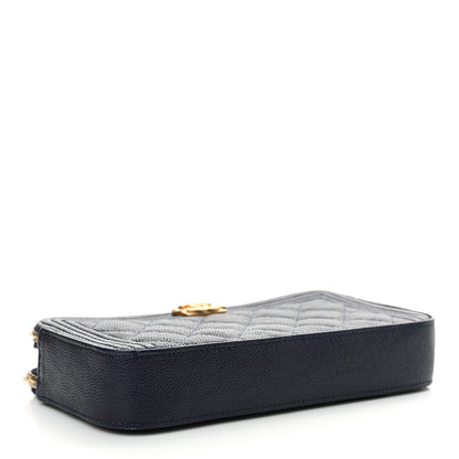 Chanel Caviar Quilted Small Boy Clutch With Chain Dark Blue 4 of 12