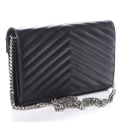 Saint Laurent Grain De Poudre Matelasse Chevron Monogram Chain Wallet Black 3 of 8