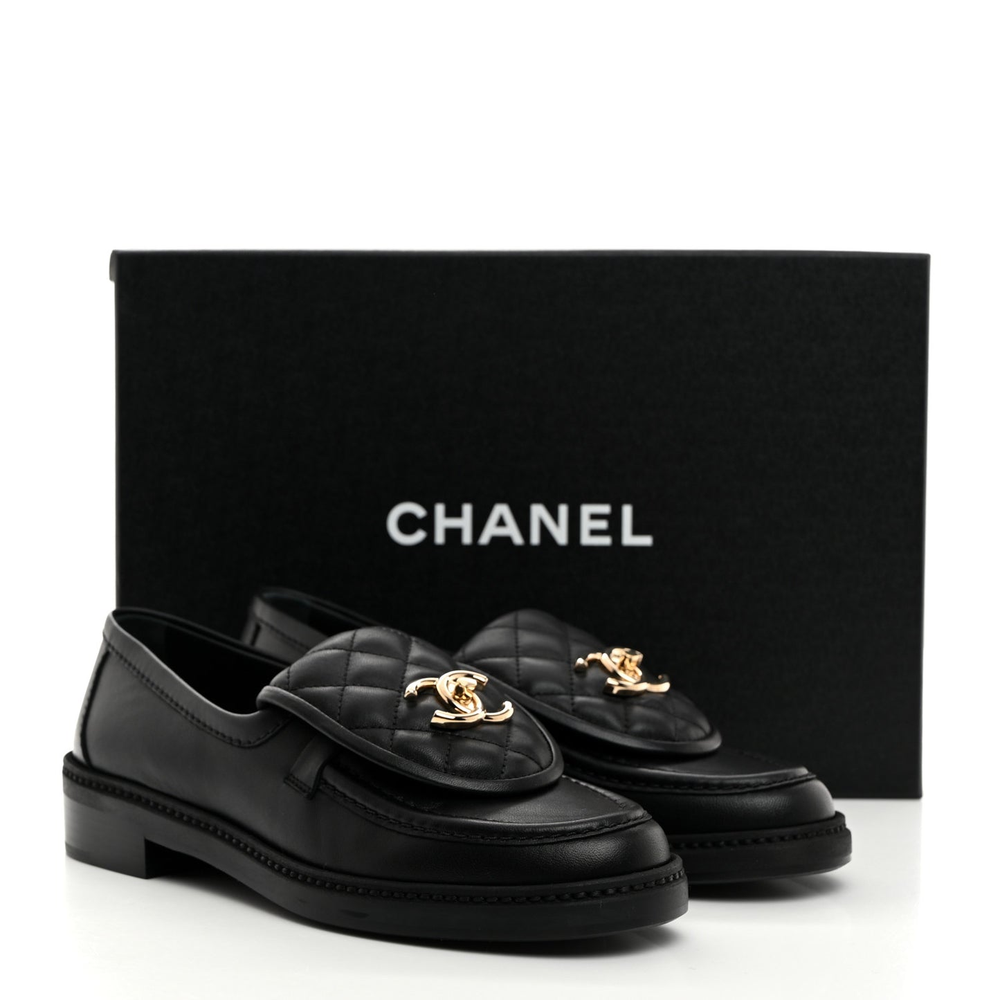 Lambskin Quilted CC Turnlock Loafers 36.5 Black