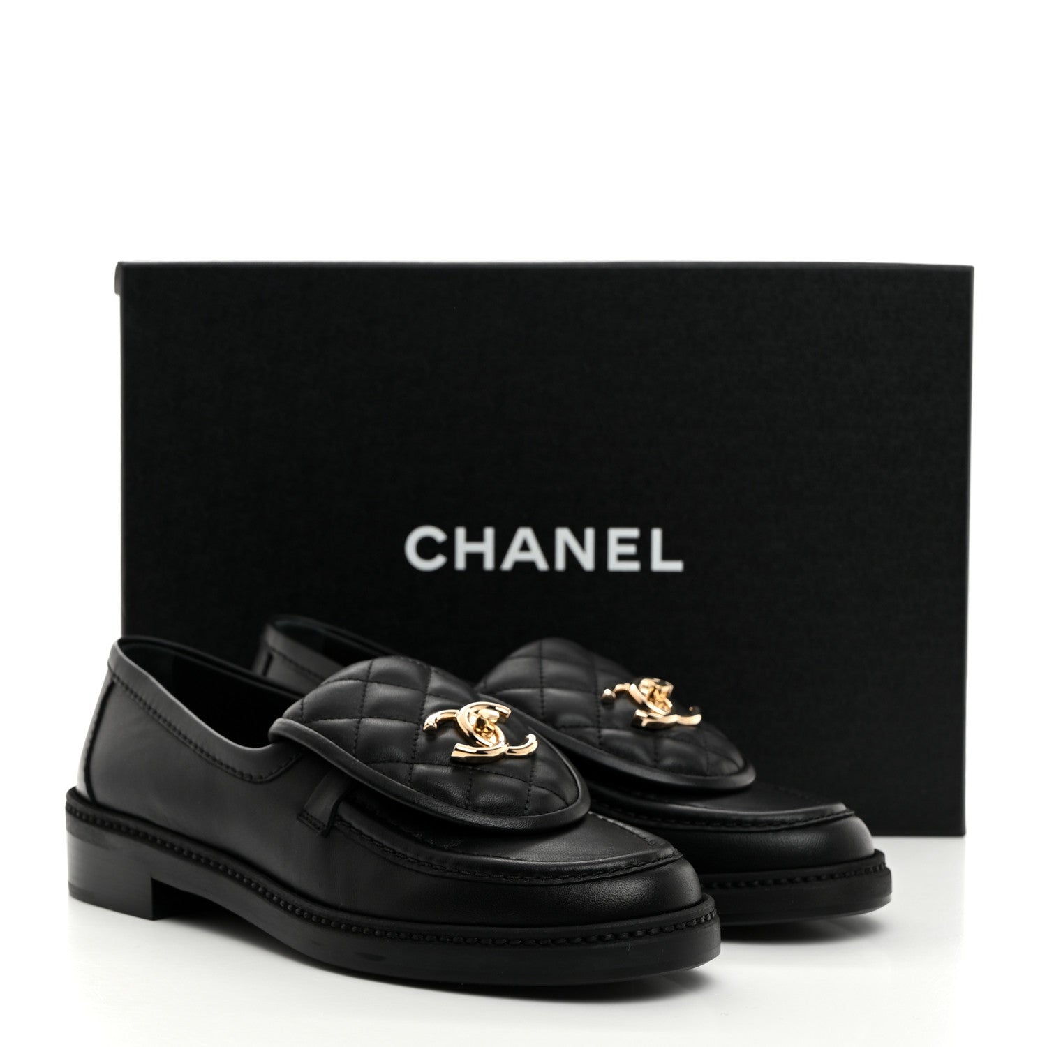 Chanel Lambskin Quilted CC Turnlock Loafers 36.5 Black 9 of 9