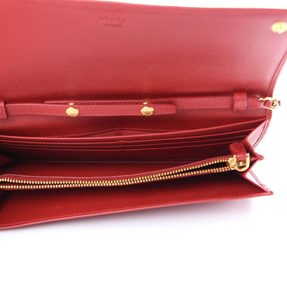 Prada Saffiano Metal Oro Chain Wallet Fuoco 4 of 12