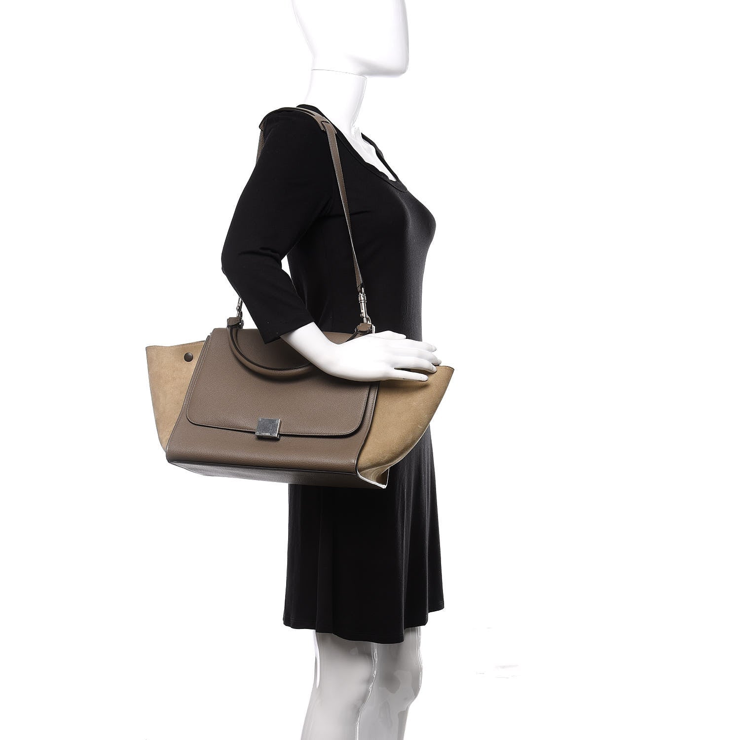 Celine Drummed Calfskin Suede Medium Trapeze Souris 2 of 10