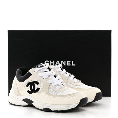 Chanel Mesh Suede Calfskin Grained Calfskin Womens CC Sneakers 36 White Black 9 of 9