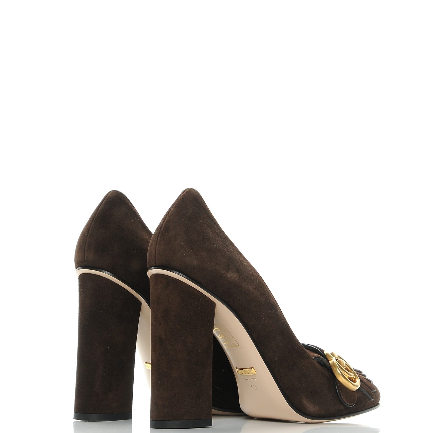 Kid Scamosciato GG Marmont Fringe 105mm Loafer Pumps 40 Cocoa