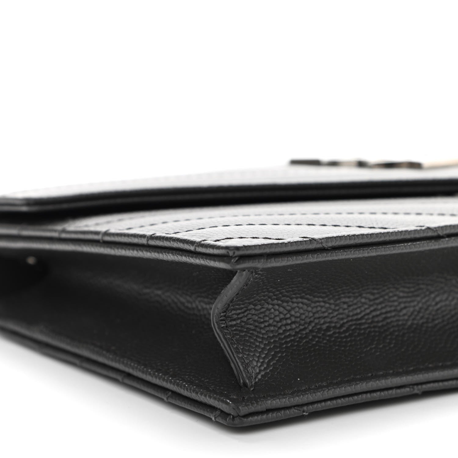 Saint Laurent Grain De Poudre Matelasse Chevron Monogram Envelope Chain Wallet Dark Smog 9 of 11
