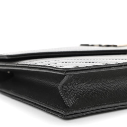 Saint Laurent Grain De Poudre Matelasse Chevron Monogram Envelope Chain Wallet Dark Smog 9 of 11