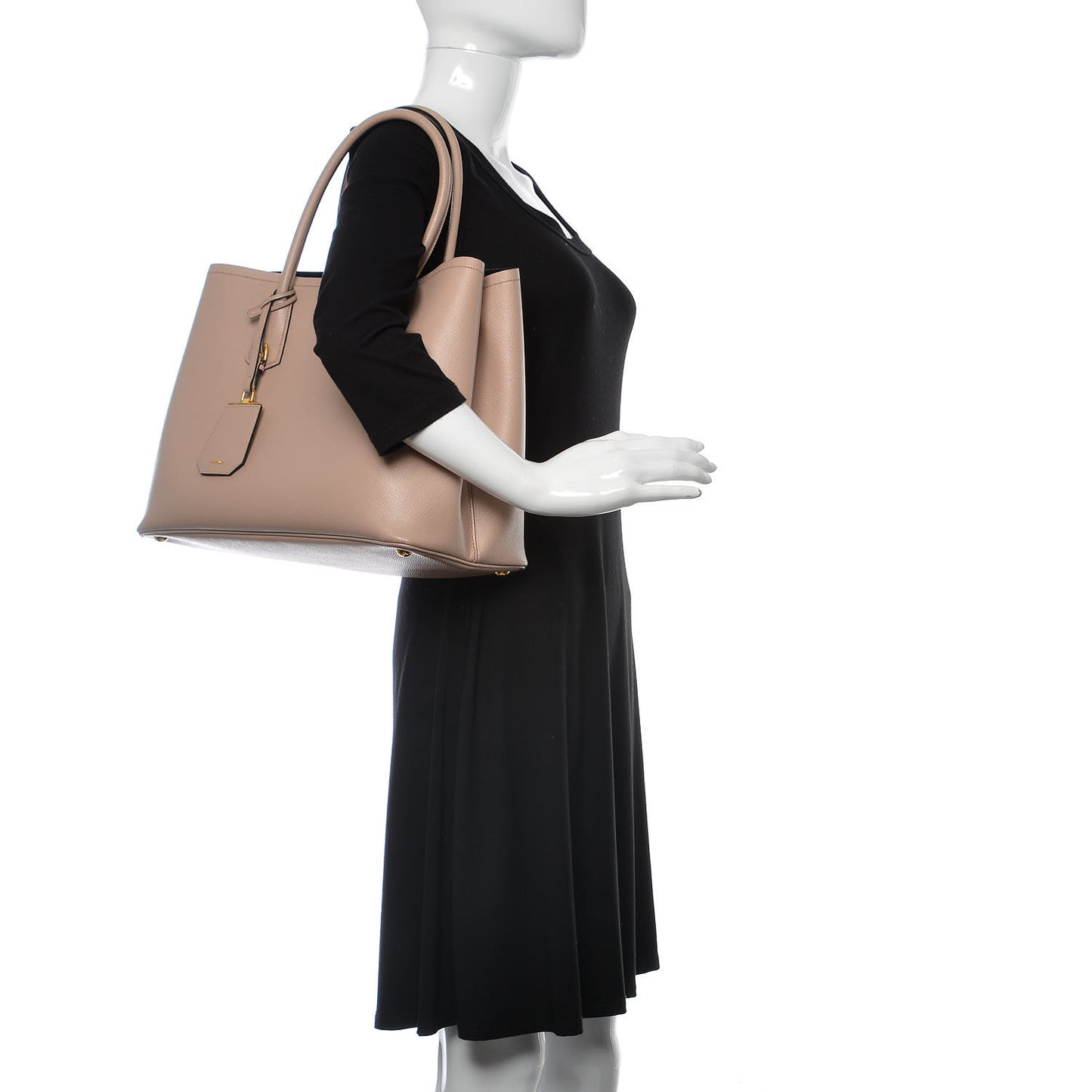 Saffiano Cuir Large Double Bag Cammeo