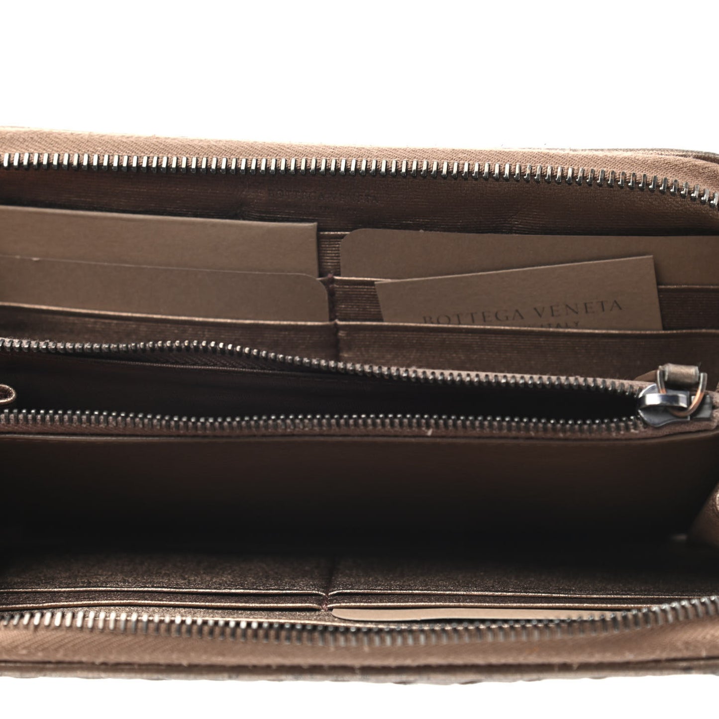 Metallic Nappa Intrecciato Zip Around Wallet Copper