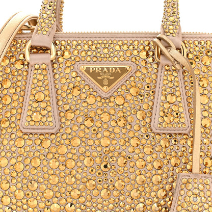 Prada Satin Crystal Mini Galleria Double Zip Tote Platino 8 of 10