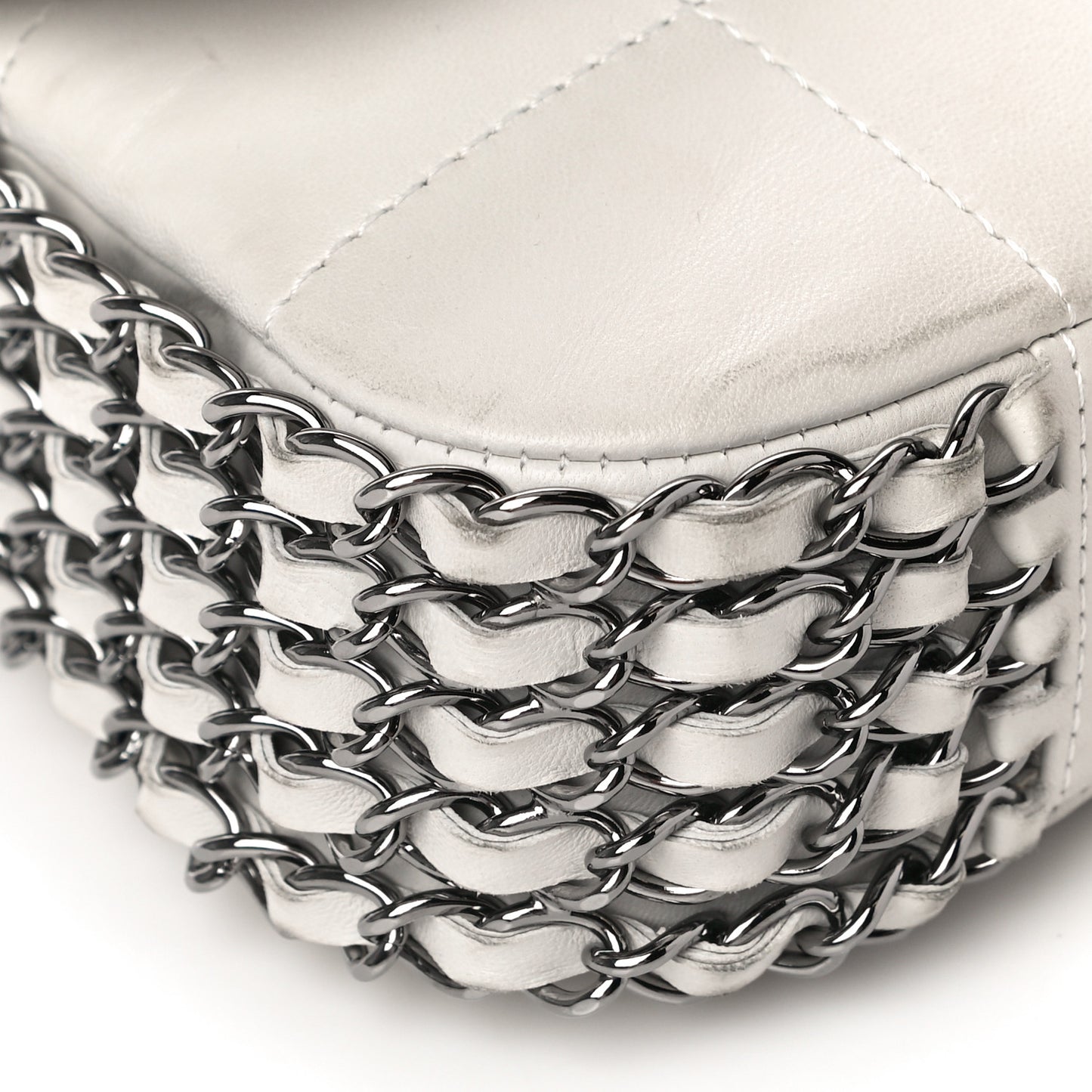 Lambskin Chocolate Bar 5 Chain Flap White