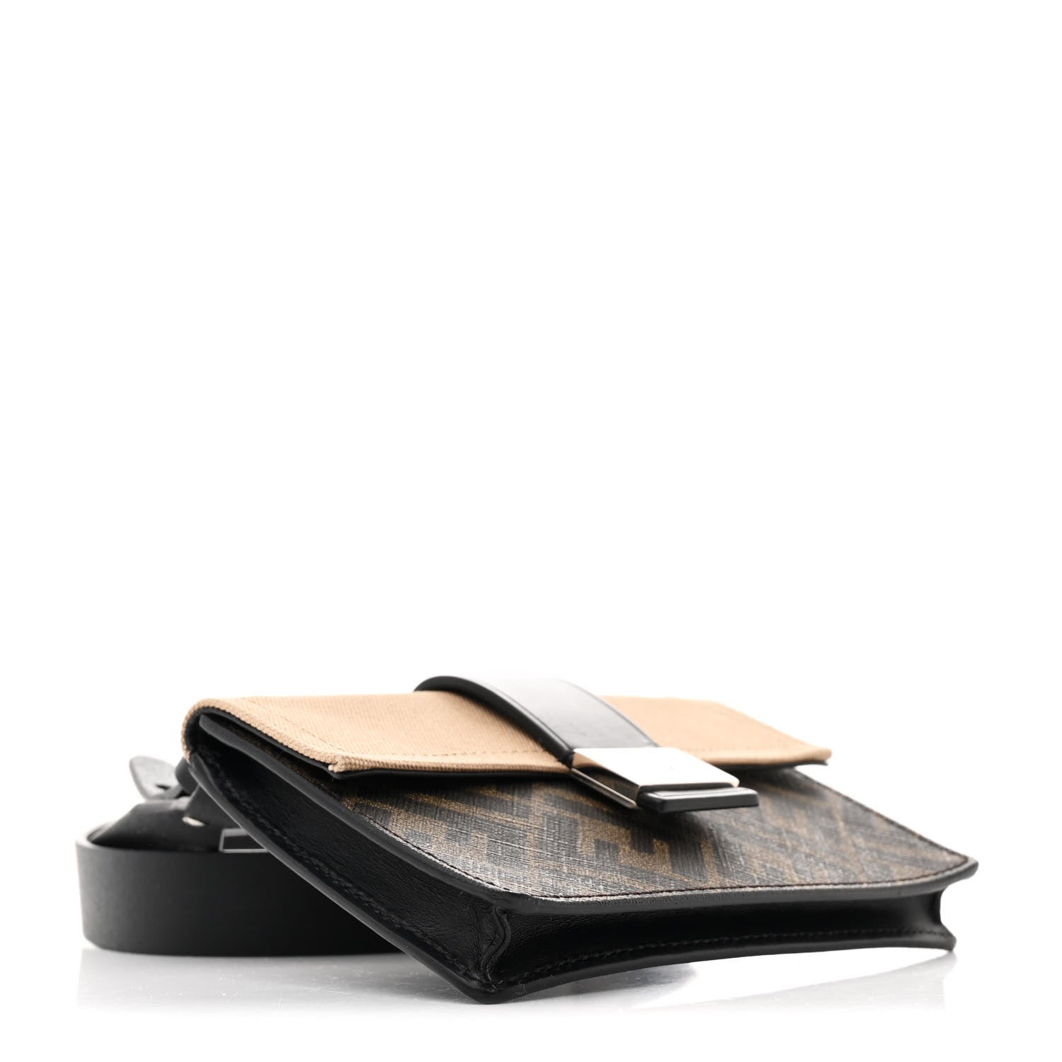 Fendi Glazed Fabric Cotton Vitello King Aura FF 1974 Baguette Belt Pouch Tobacco Moro Sand Black 4 of 10