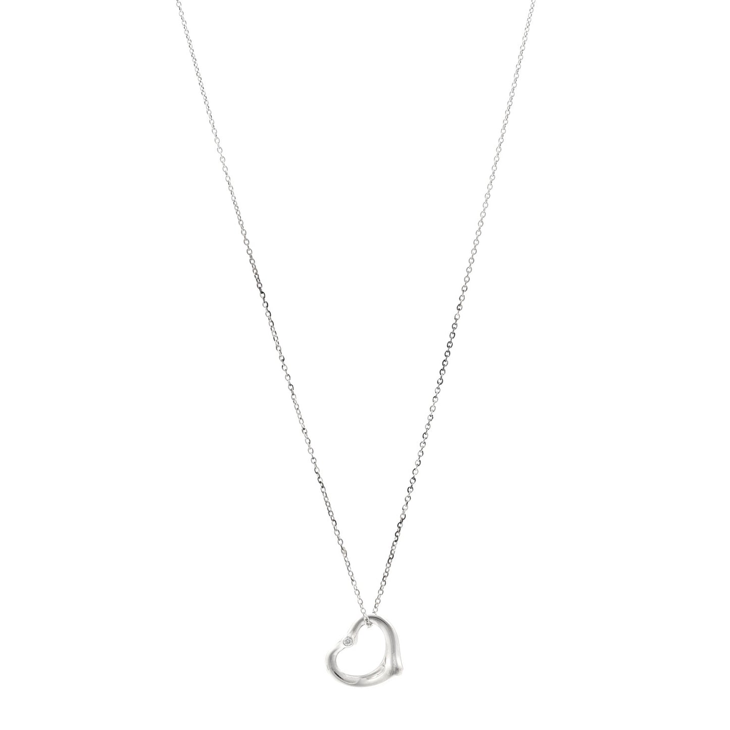 Sterling Silver Diamond 16mm Elsa Peretti Open Heart Pendant Necklace