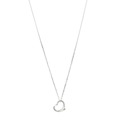 Tiffany Sterling Silver Diamond 16mm Elsa Peretti Open Heart Pendant Necklace 1 of 5