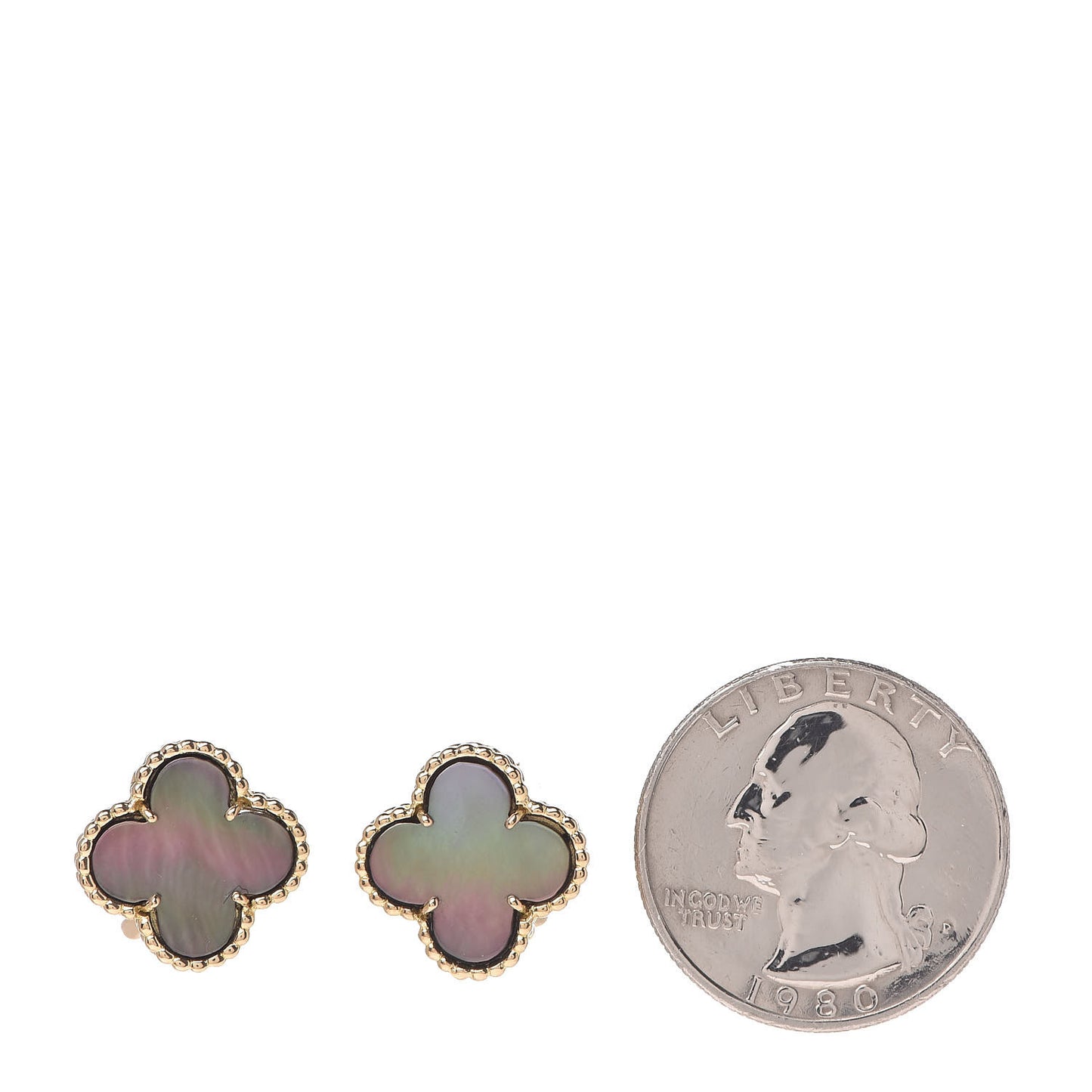 18K Yellow Gold Grey Mother of Pearl Vintage Alhambra Clip-On Earrings