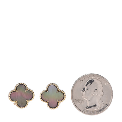Van Cleef & Arpels 18K Yellow Gold Grey Mother of Pearl Vintage Alhambra Clip-On Earrings 2 of 5