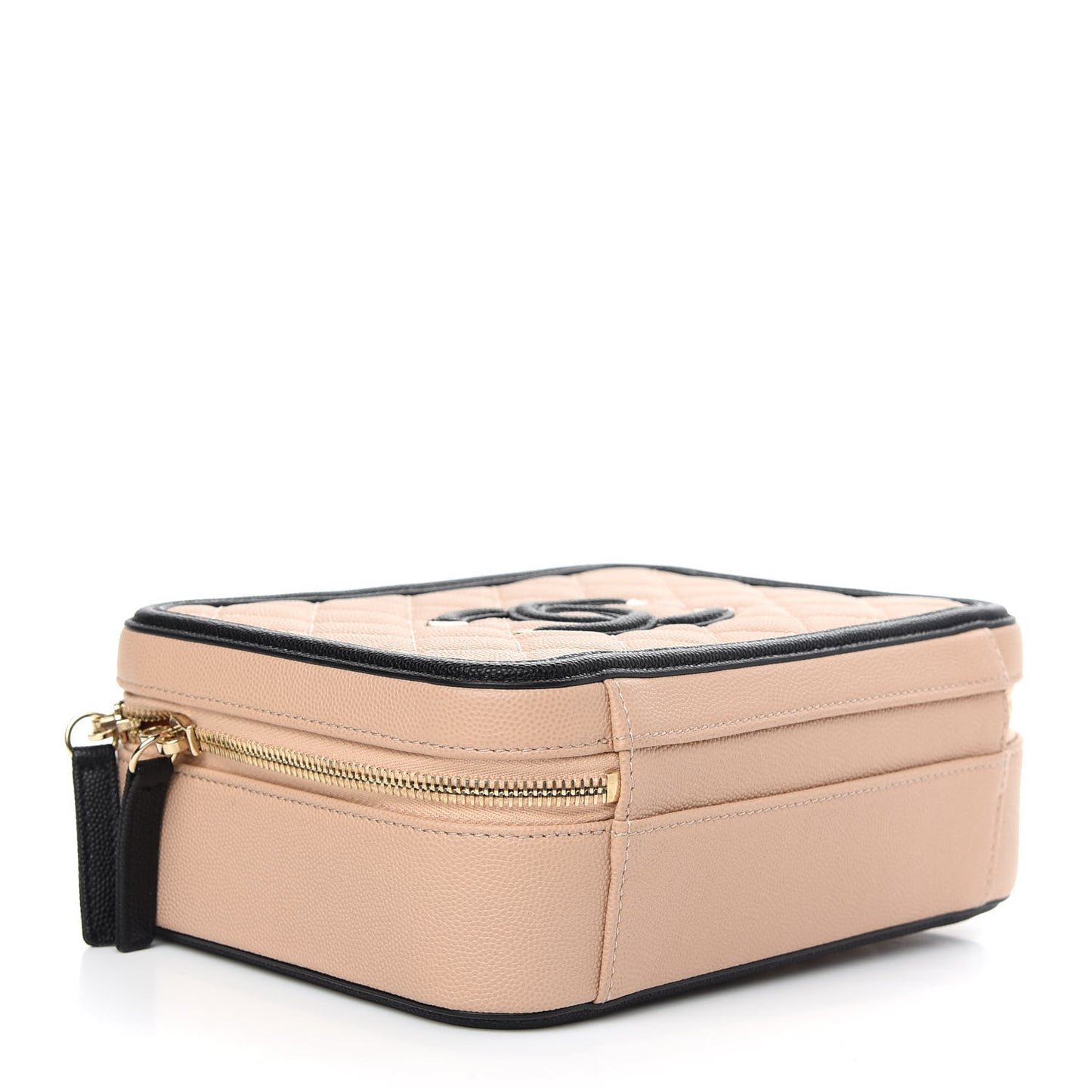 Caviar Quilted Medium CC Filigree Vanity Case Beige Black