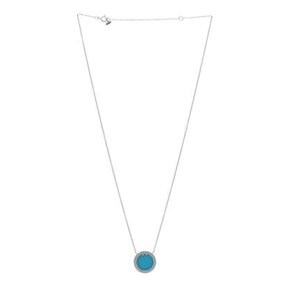 Tiffany 18K White Gold Diamond Turquoise T Circle Pendant Necklace 3 of 5