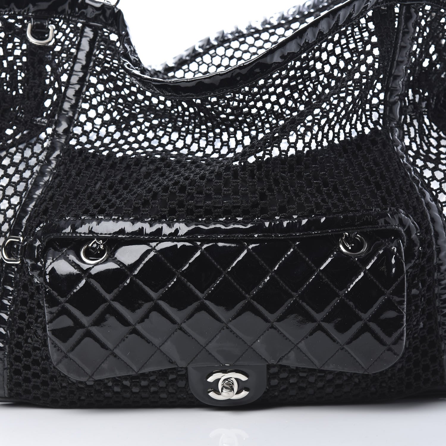 Chanel Patent Net Large La Madrague Tote Black 13 of 15