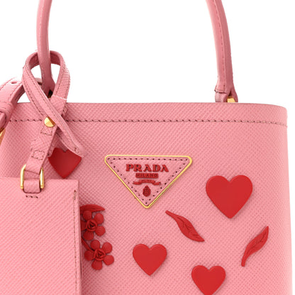Prada Saffiano City Calf Heart & Flower Small Panier Bucket Bag  Pink Red 8 of 12