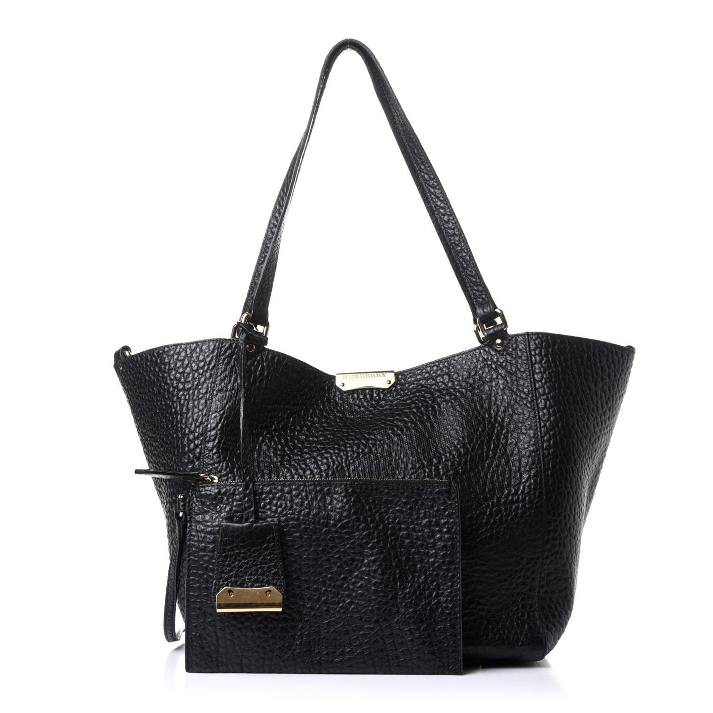 Signature Grain Calfskin Check Embossed Small Canterbury Tote Black