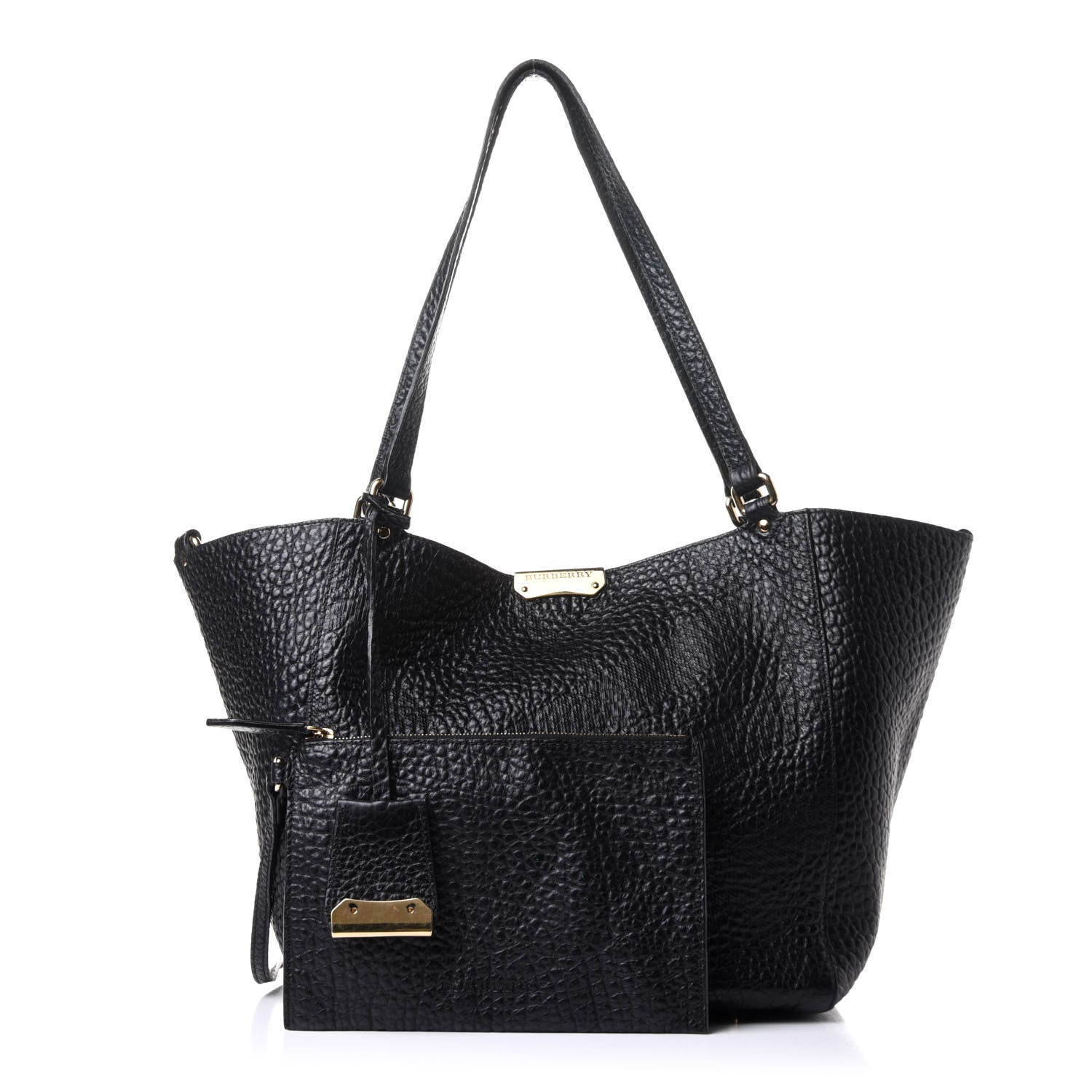 Burberry Signature Grain Calfskin Check Embossed Small Canterbury Tote Black 3 of 14