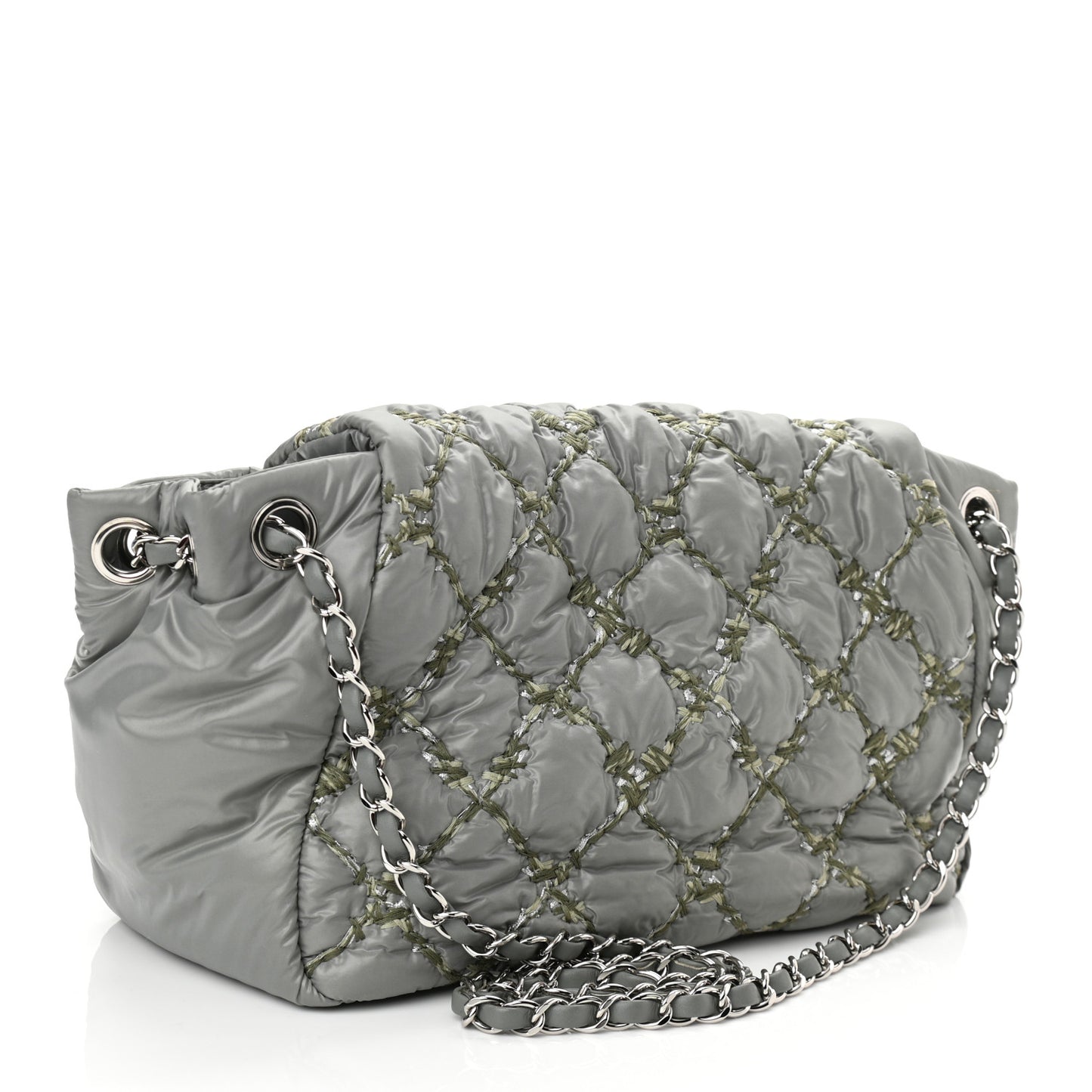 Nylon Quilted Tweed Stitch Bubble Accordion Flap Grey