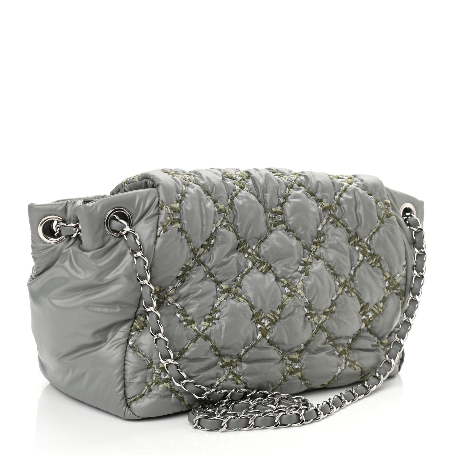 Chanel Nylon Quilted Tweed Stitch Bubble Accordion Flap Grey 3 of 10