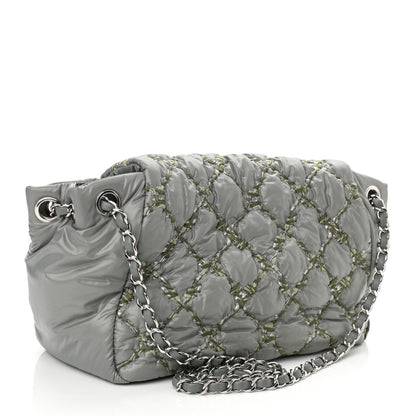Chanel Nylon Quilted Tweed Stitch Bubble Accordion Flap Grey 3 of 10