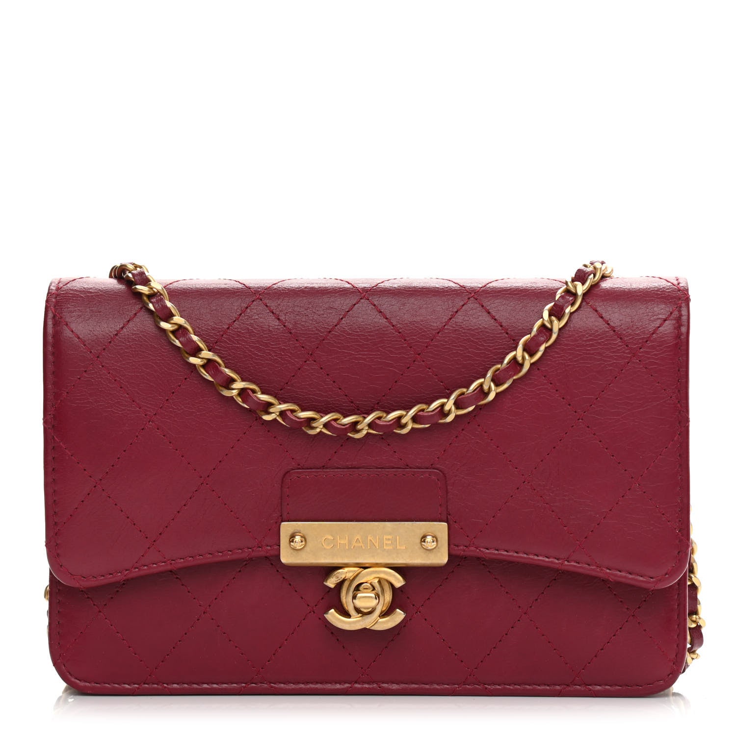 Chanel Goatskin Stitched Golden CC Wallet on Chain WOC Dark Red 1 of 13