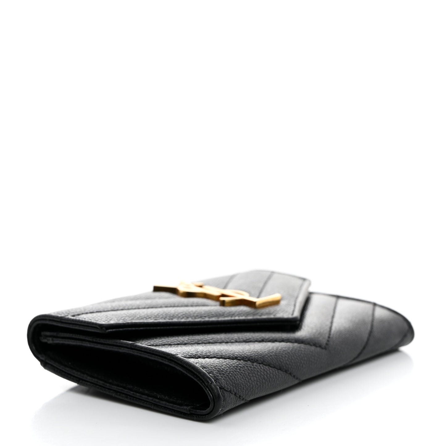 Grain De Poudre Matelasse Chevron Small Monogram Envelope Wallet Black