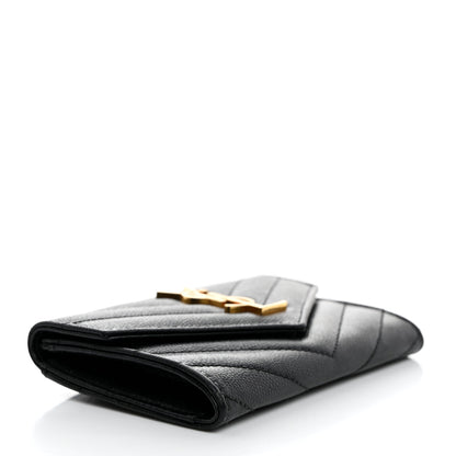 Saint Laurent Grain De Poudre Matelasse Chevron Small Monogram Envelope Wallet Black 4 of 8