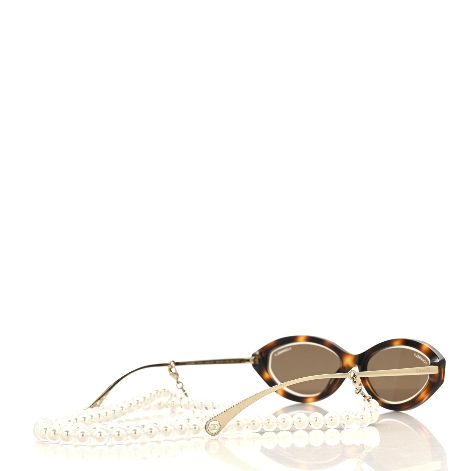 Chanel Acetate Metal Oval Removable Pearl Chain Sunglasses 5424 Brown 3 of 6
