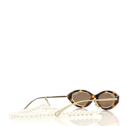 Chanel Acetate Metal Oval Removable Pearl Chain Sunglasses 5424 Brown 3 of 6