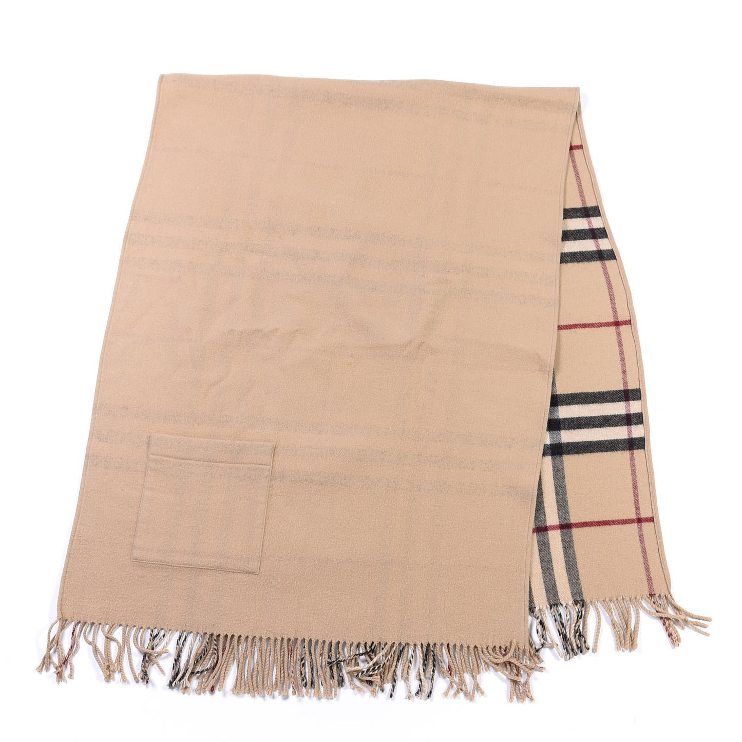 Merino Wool Cashmere Giant Check Helene Pocket Stole Natural