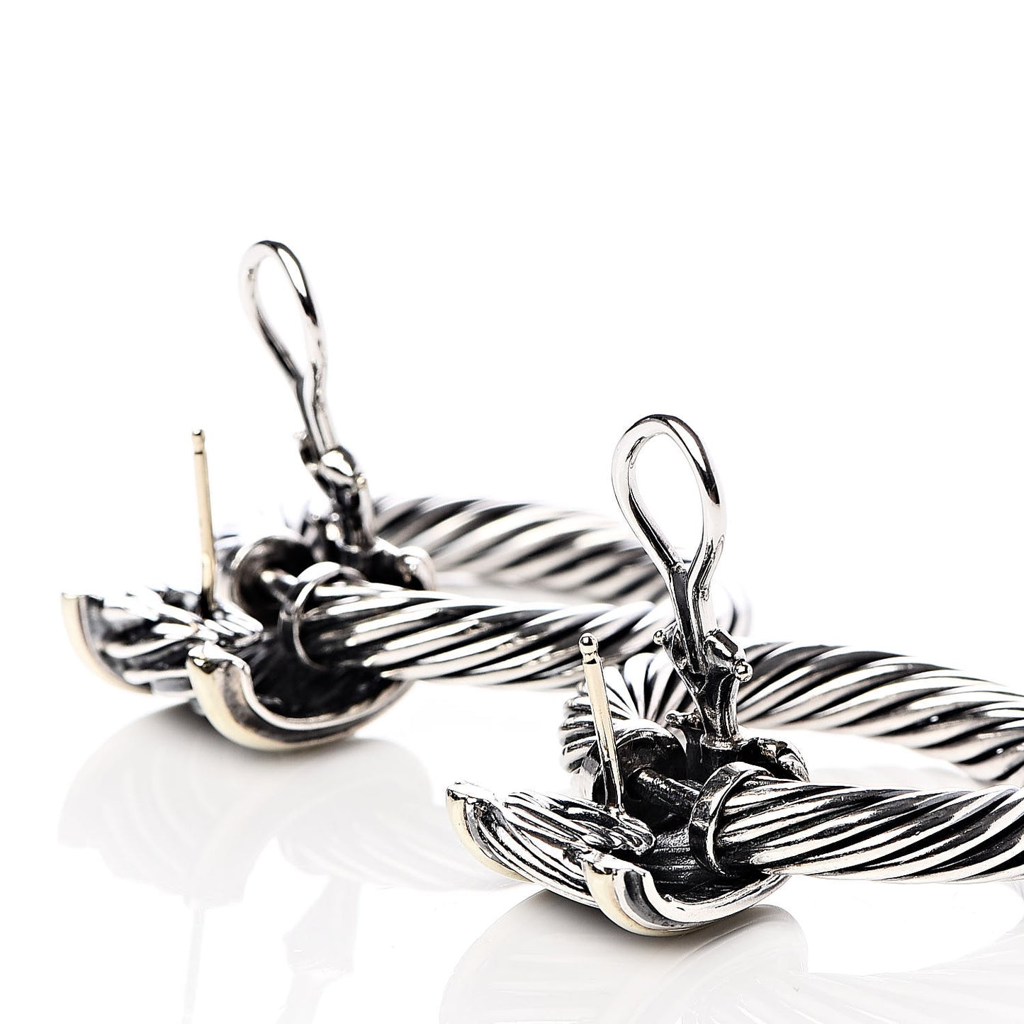 Sterling Silver 14K Yellow Gold Door Knocker Cable Earrings