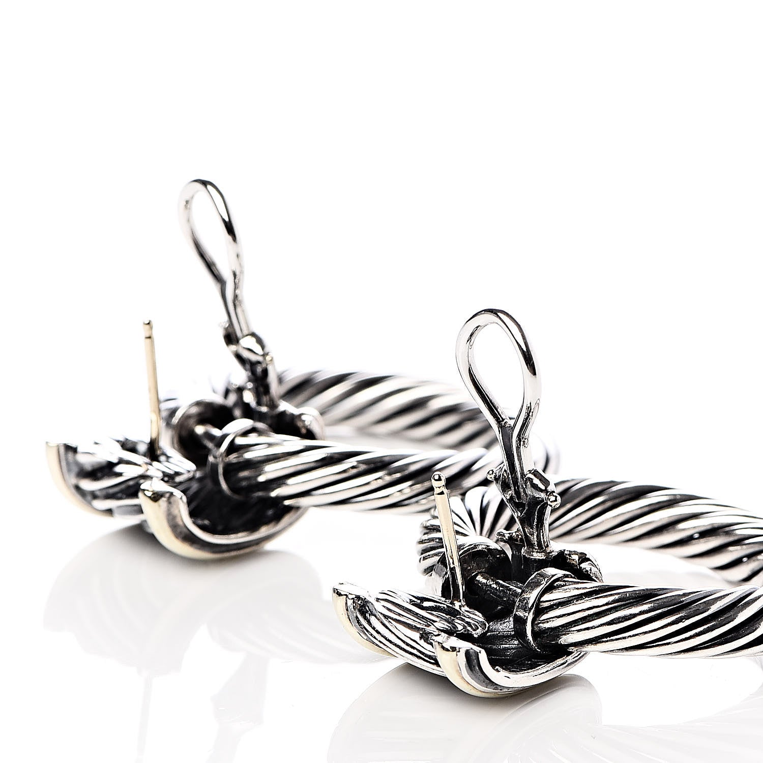 David Yurman Sterling Silver 14K Yellow Gold Door Knocker Cable Earrings 3 of 5