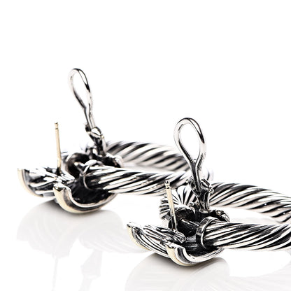 David Yurman Sterling Silver 14K Yellow Gold Door Knocker Cable Earrings 3 of 5
