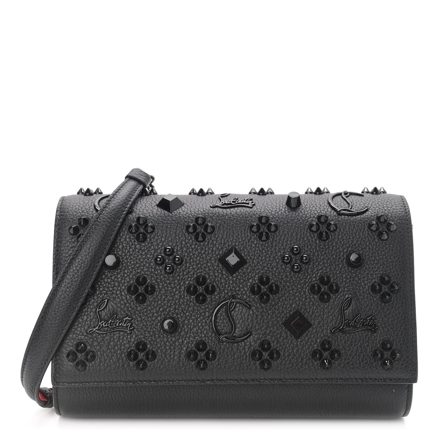 Calfskin Spikes Loubinthesky Paloma Clutch Black