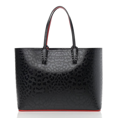 Christian Louboutin Patent Calfskin Leopard Print Spikes East West Cabata Tote Black 3 of 11