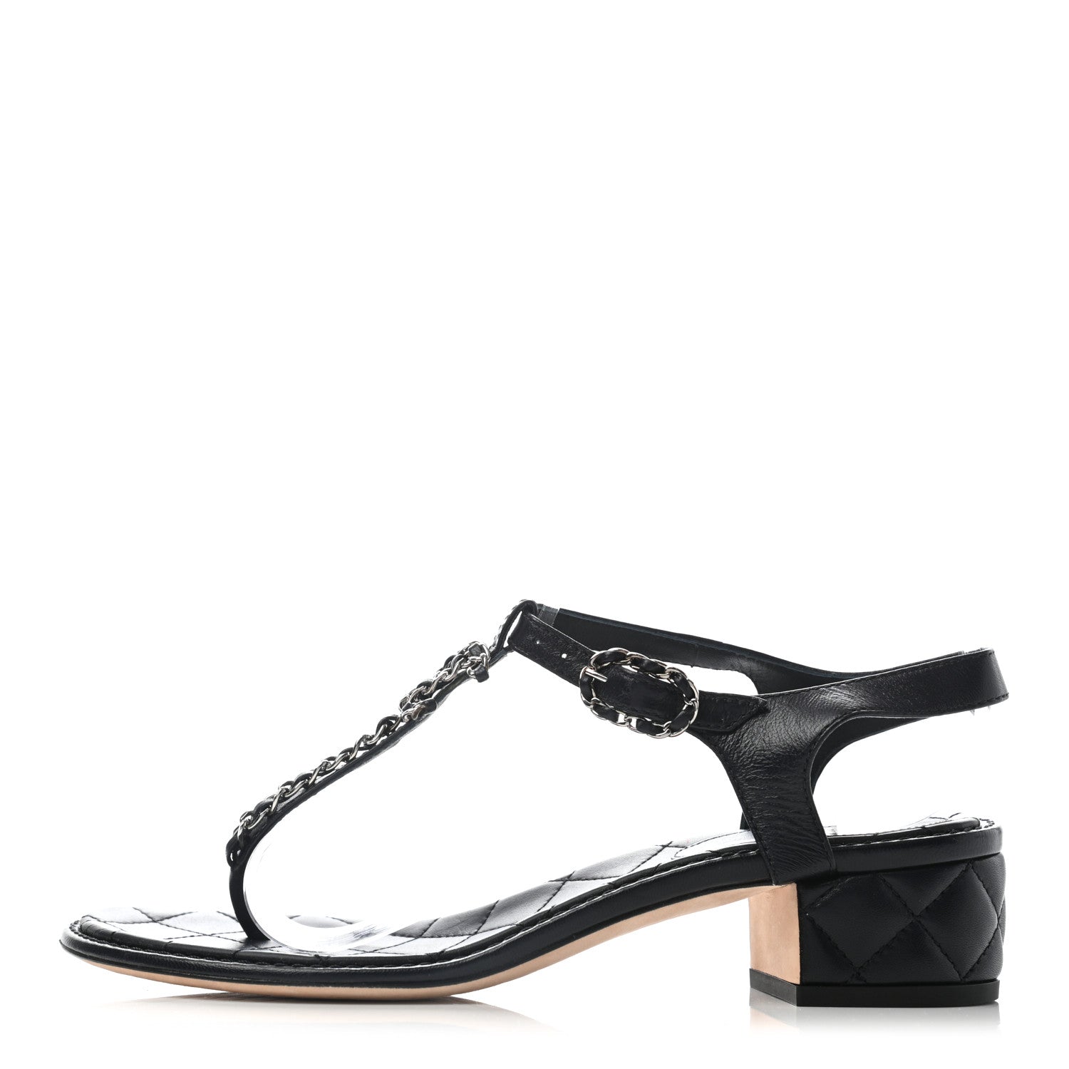 Chanel Lambskin Chain CC Logo Thong Sandals 38 Navy 1 of 6